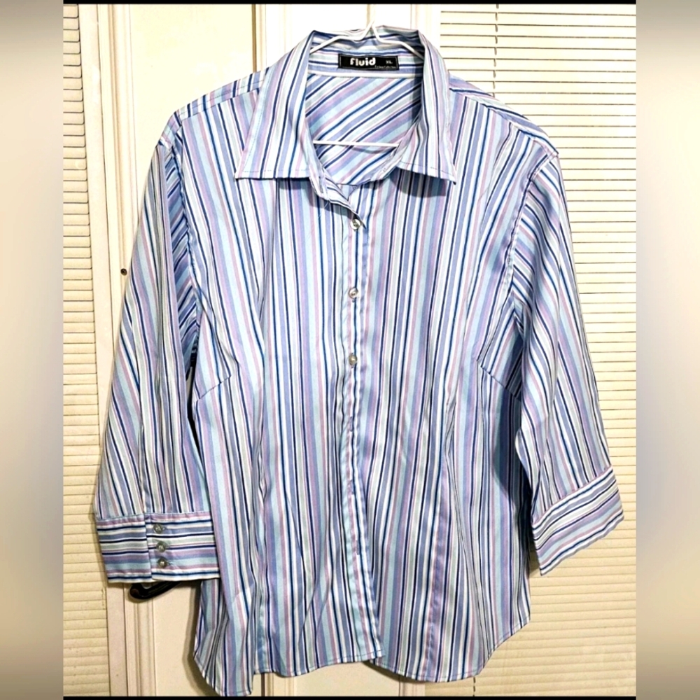 Fluid Women's Top Shirt Blouse Size XL Striped Clothes